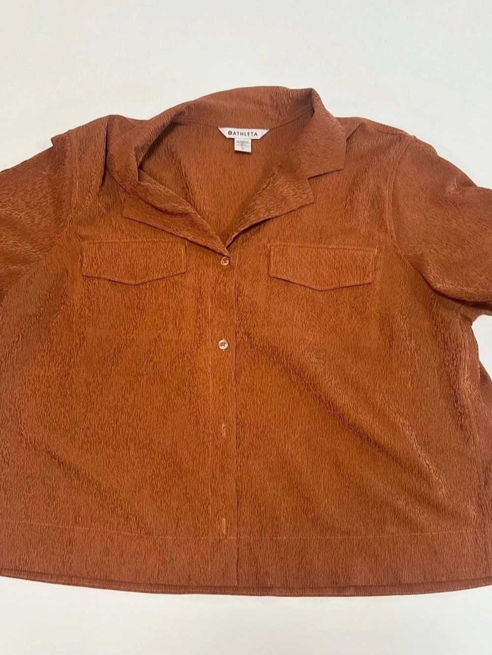 Athleta Echo Crop Button Up Short Sleeve Shirt Brown Size 6